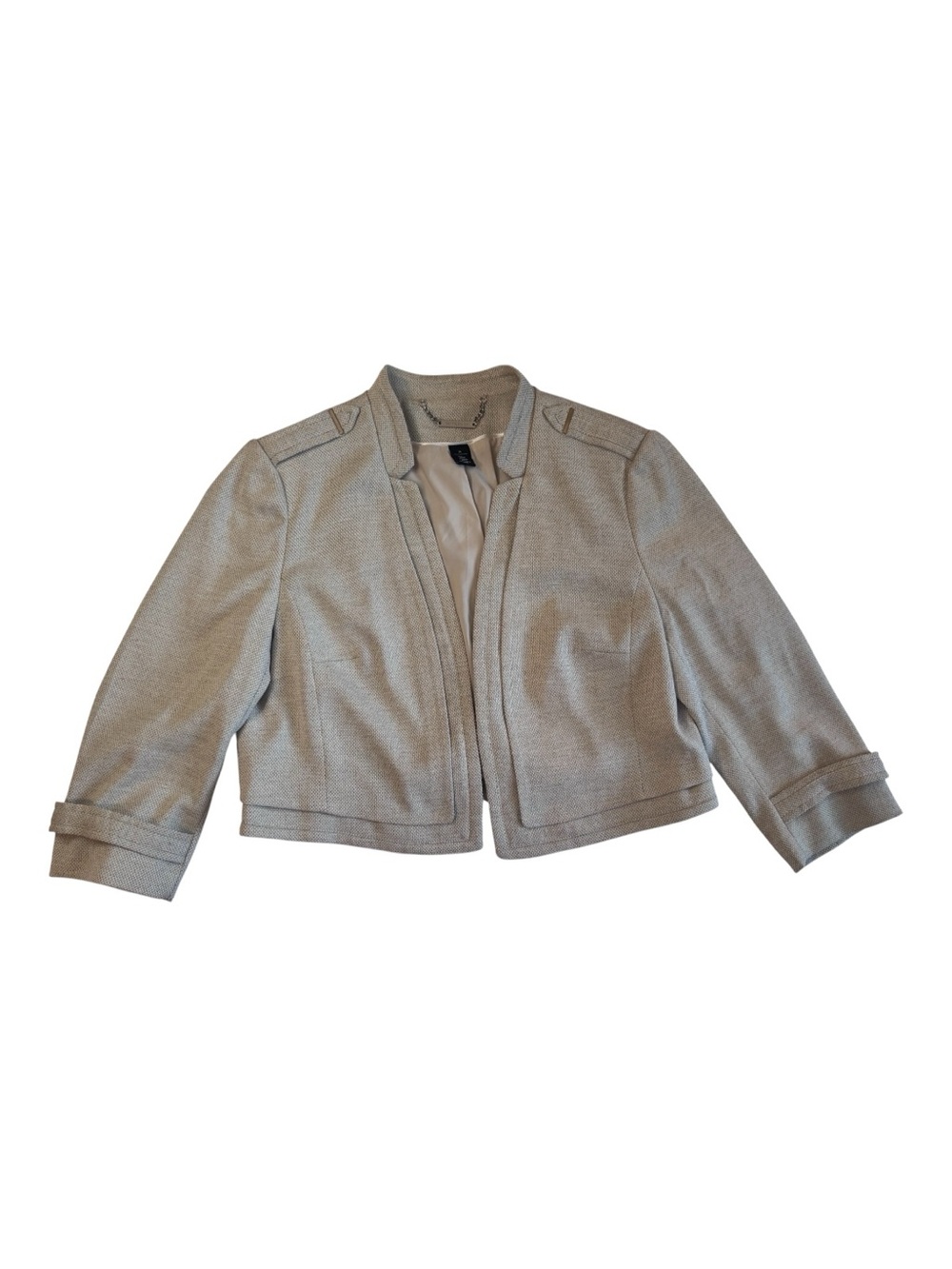 WHBM Cropped Beige Taupe Open front Jacket 3/4 sleeves